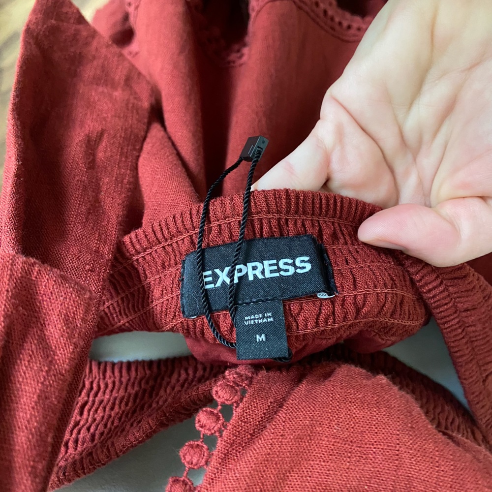 Express Rust Burgundy Linen Ruffle Top and Skirt Set Size Medium - Picture 9 of 11